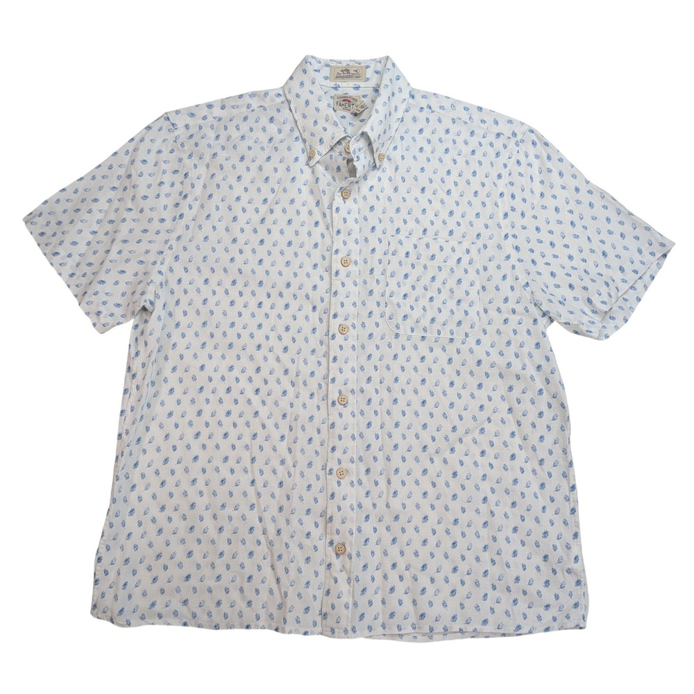 Faherty Breeze Shirt Mens M Clear Sky Leaf Linen Tencel Short Sleeve